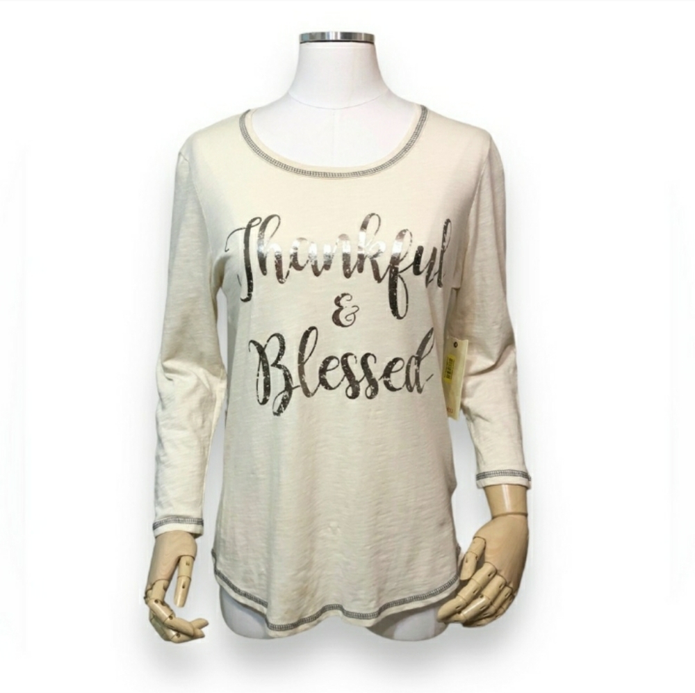 REBA Foil Graphic Scoop Neck Top NWT!